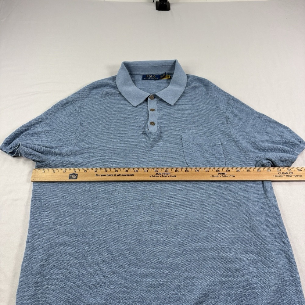 Polo Ralph Lauren Sweater‎ Men's 2XL Blue Linen Cotton Blend Polo Collar Stretch - Picture 6 of 10
